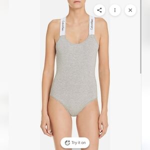 Calvin Klein Heather Gray Bodysuit Cotton Sz L